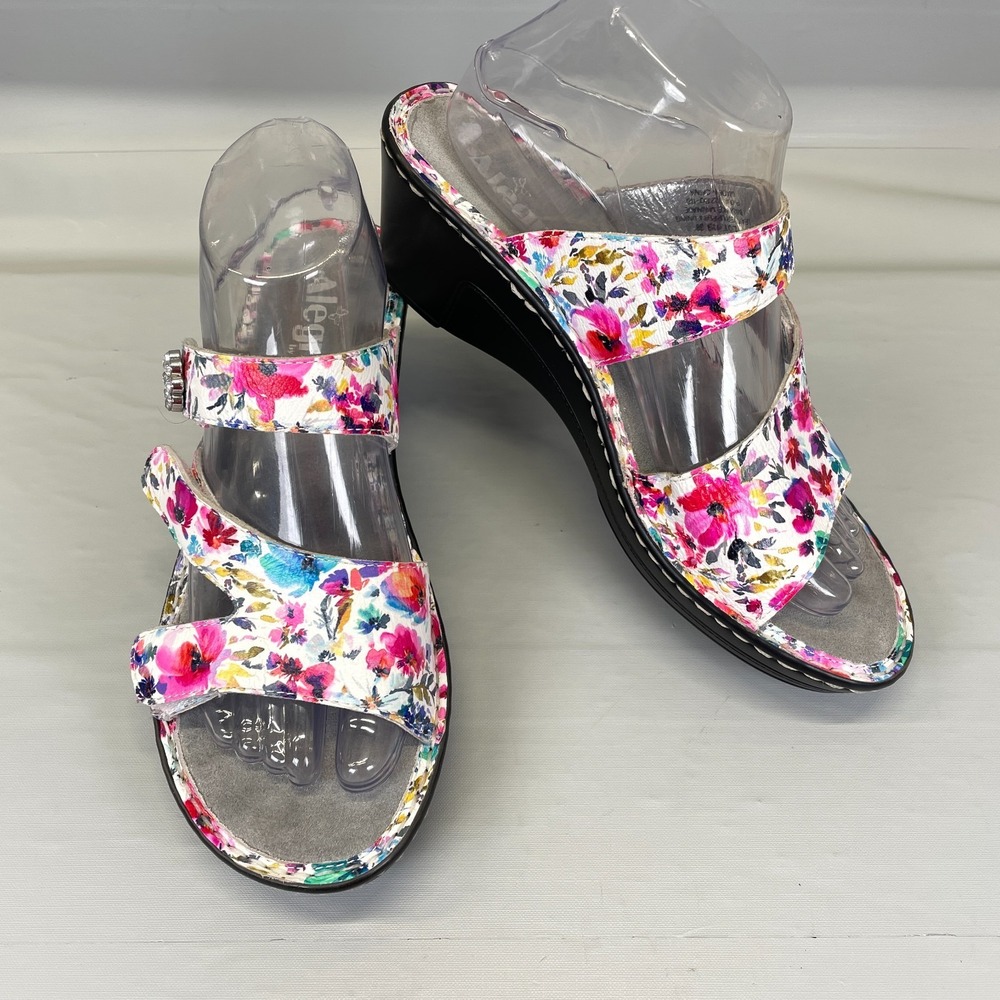 Alegria Loti Wedge Sandals Womens Size 38 US 8 Floral Leather Strappy Shoes - Picture 2 of 10